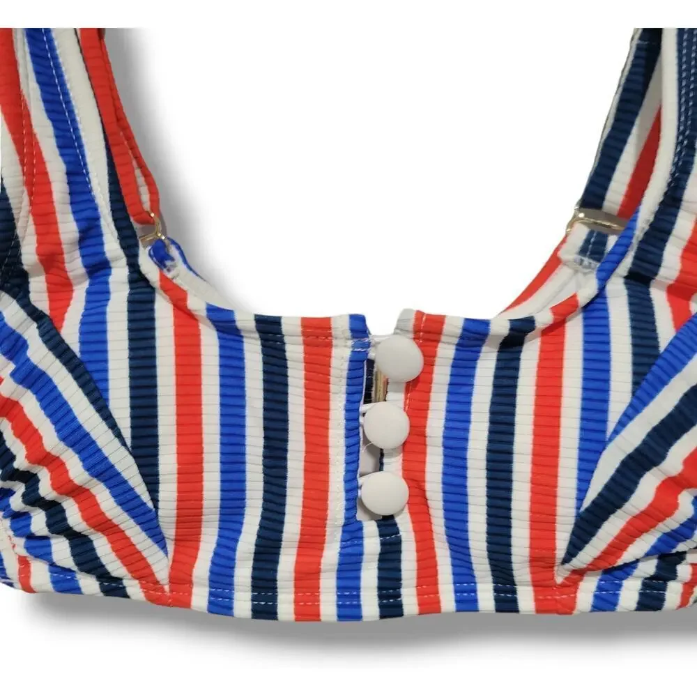 Xhilaration Juniors Patriotic Ribbed Striped Bikini Top XS Red White Blue